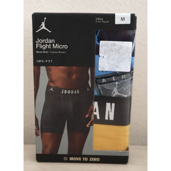 Jordan JM0671-Y2E Men's Sz M Yellow/Blue Flight Micro Boxer Briefs, 2-Pack - Picture 2 of 7